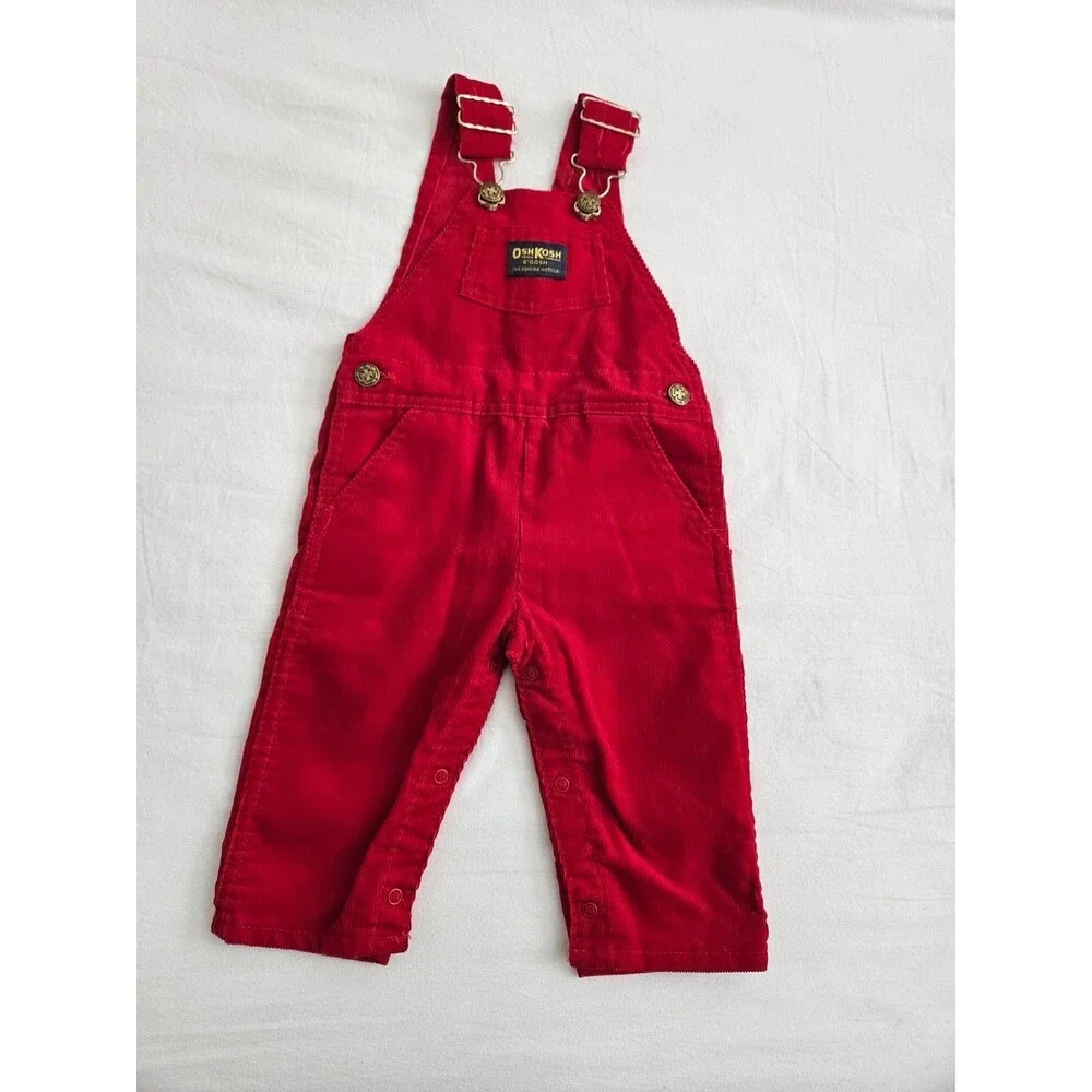Vintage OshKosh B' Gosh Red Corduroy Overalls Made in USA Unisex Baby 12 Months